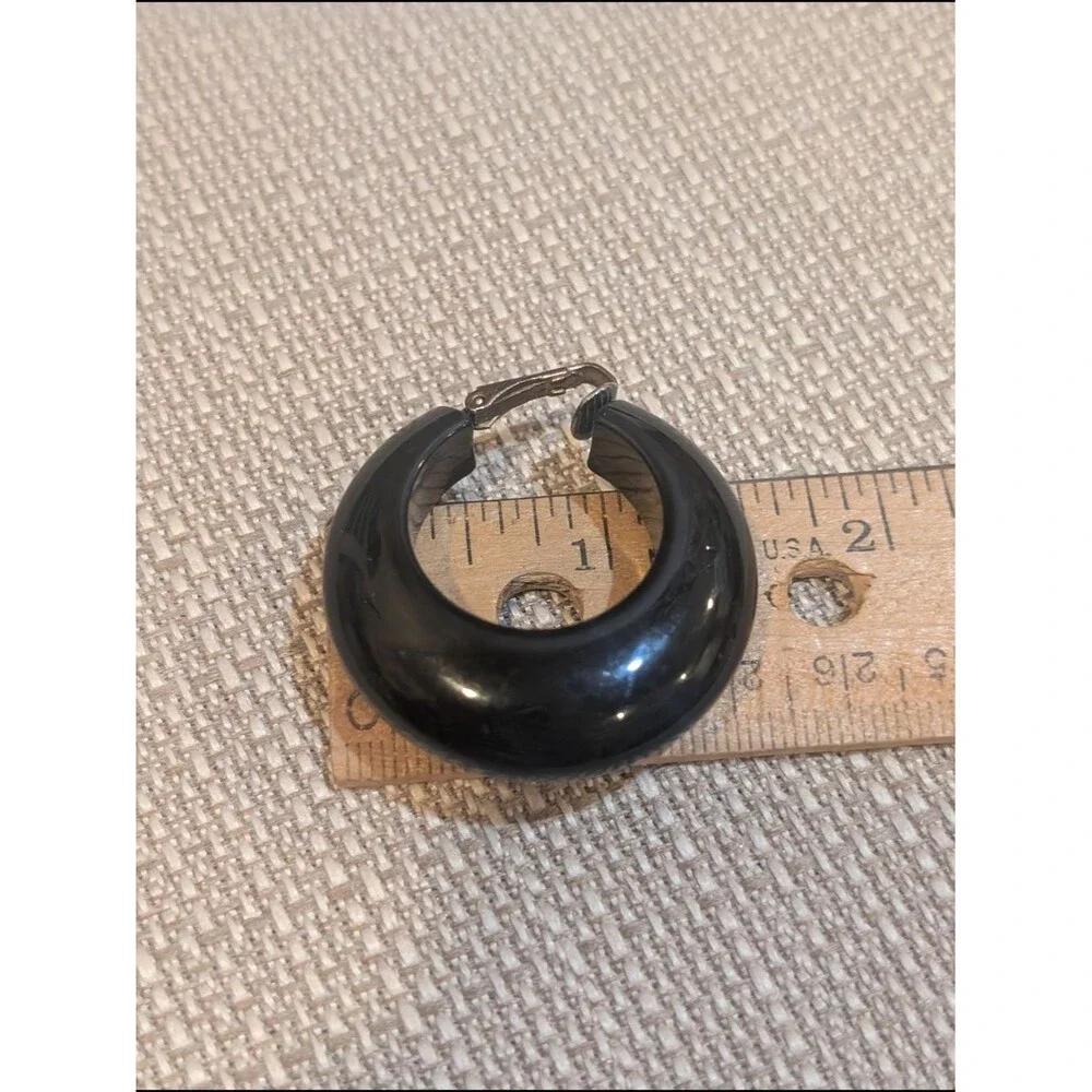 Vintage Black Chunky Hoop Clip-On Earrings Mod Retro Plastic Lightweight